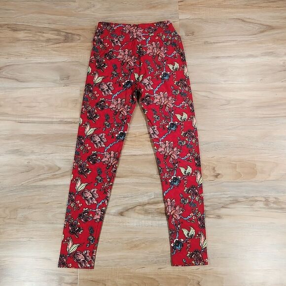 🔺️NWT LuLaRoe Red Floral Print Pants One Size - Picture 4 of 8